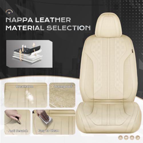 Image of Coverado Car Seat Covers Full Set, Seat Covers for Cars, Front Seat Covers and Back Seat Cover Waterproof Leather Automotive Seat Cover, Universal Car Interior Protectors Cushion for Most Cars