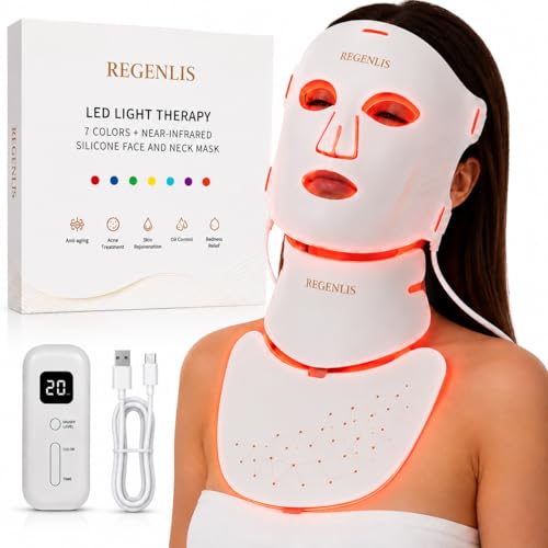 Masque LED Visage et Cou - Appareil de Photothérapie 7 Couleurs pour Soin Anti-Âge
