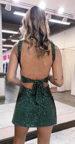 Teen's Sparkly Sequin Homecoming Dresses Square Neck Prom Dress Bodycon Split Cocktail Party Gown PF-DR10572