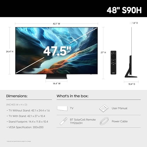 Samsung 48 Inch Class OLED S90H Series Samsung Vision AI Smart TV 2026 Model 48S90H OLED HDR with Glare Free NQ4 AI Gen3 Processor 4K AI Upscaling Pro AI Motion Enhancer Pro Alexa Built in