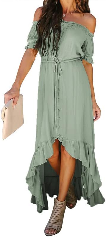 Dokotoo Womens 2023 Off The Shoulder Casual Short Sleeve Maxi Dress High Low Solid Cocktail Skater Dresses Dokotoo Womens 2023 Off The Shoulder Casual Short Sleeve Maxi Dress High Low Solid Cocktail Skater Dresses