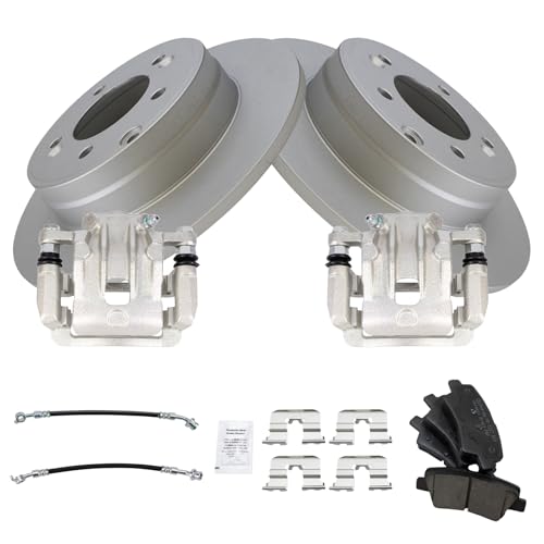 Image of TRQ Rear Brake Pad and Rotor Set Ceramic Coated Rotors Calipers Compatible with 2014 Kia Optima with Manual Parking Brake