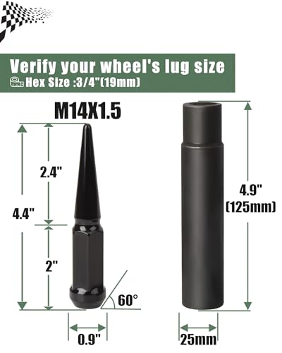 20-Pack Black Spike Lug Nuts For Dodge Charger, Coronet, Ram 1500, D150 - 1/2-20 Thread, Cone Seat