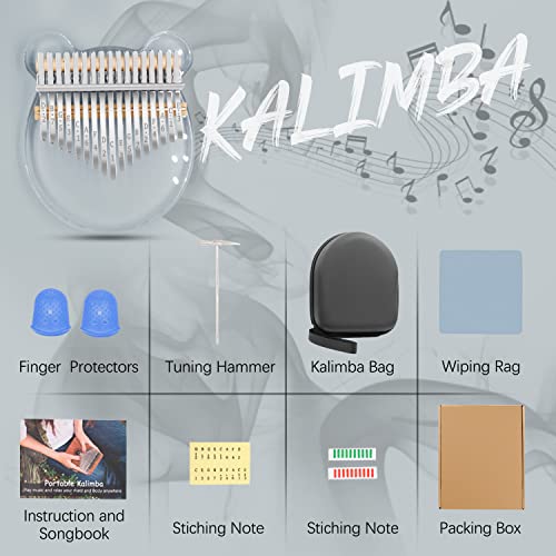 Acrylic Kalimba Thumb Piano,YUNDIE Portable 17 Keys Mbira Crystal Finger Piano, Musical Instruments Birthday Gift for Adult Beginners Professional(Clear) (17 Keys)4