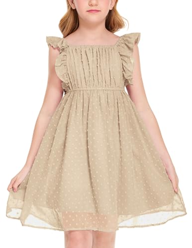 Girls Ruffle Sleeve Swiss Dot Dress Stretchy A-Line Flutter Sleeve Casual Dress for 5-12 Years Kids