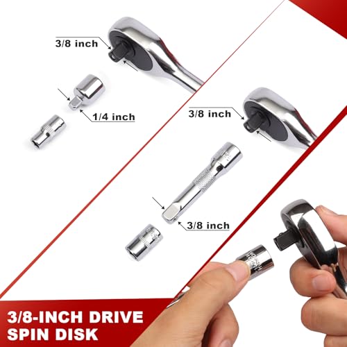 image for Egofine 34 Pieces 3/8 inch Drive Socket Ratchet Wrench Set, with Socke