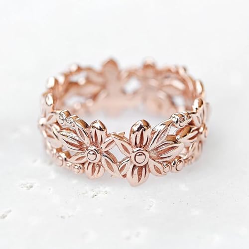 Rose Gold Plated Flower Statement Ring Personalized Accessory Ideal for Women's Daily Casual Wear Party Holiday Anniversary Love Jewelry Gift