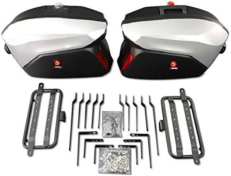 All components of the Bagtecs DK3512 kit laid out, including two side cases, mounting brackets, and hardware