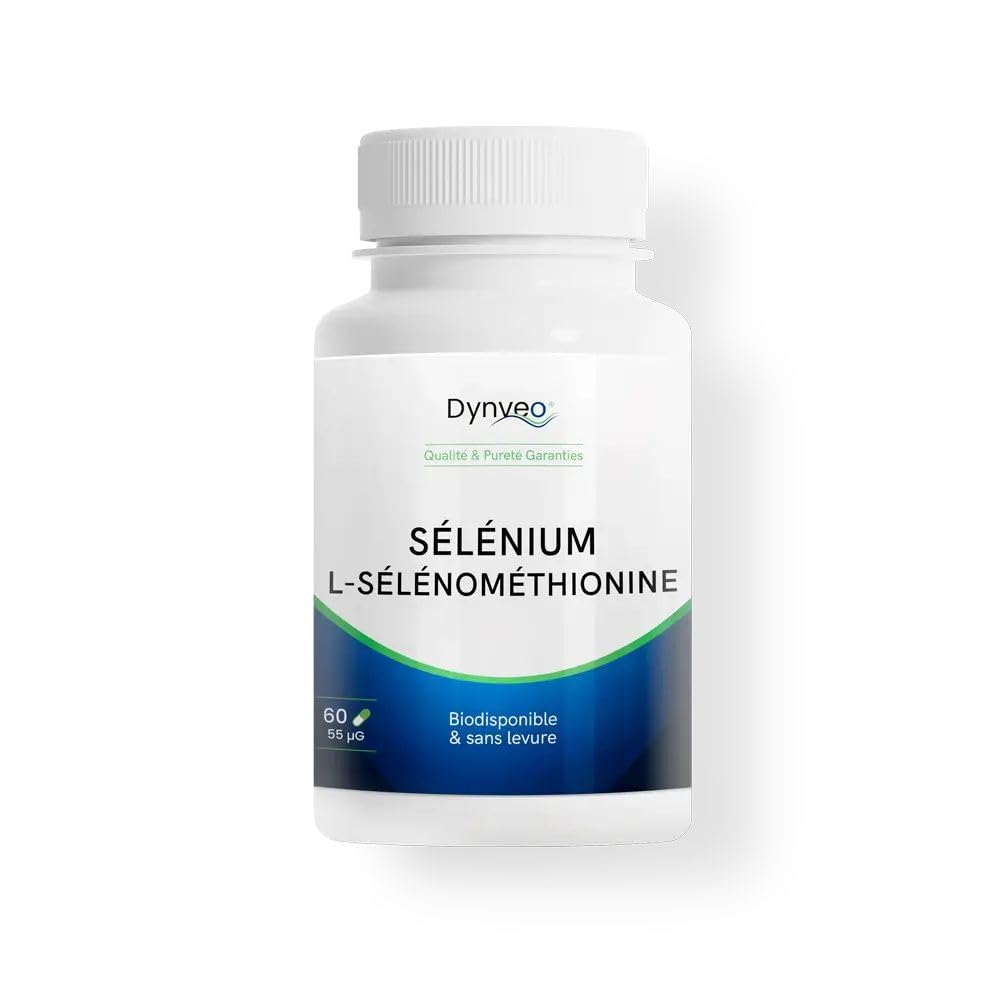 Sélénium organique L-Sélénométhionine 55 µg - Immunité, Fertilité, Cheveux & Ongles - Biodisponibilité ×2 - Forme Pure Sans Levure - 60 Gélules (1 Gélule/Jour = 2 mois) - Dynveo