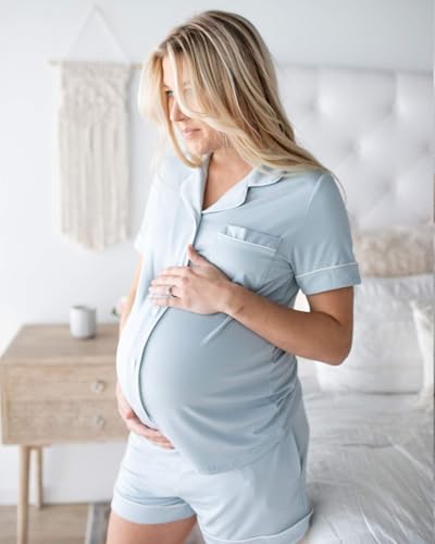 Image of Kindred Bravely Clea Maternity Pajamas & Postpartum Lounge Sets for Women, Short Sleeve Nursing Pajamas
