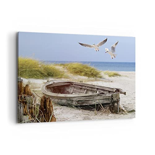 ARTTOR Lienzos decorativos 100x70cm Cuadro Sobre Lienzo Moderno Playa Gaviotas Łódź Grande Dormitorio Cocina Cuadros Pared Imágenes Cuadros Decoracion Salon Wall Art Prints Decor Canvas AA100x70 4170
