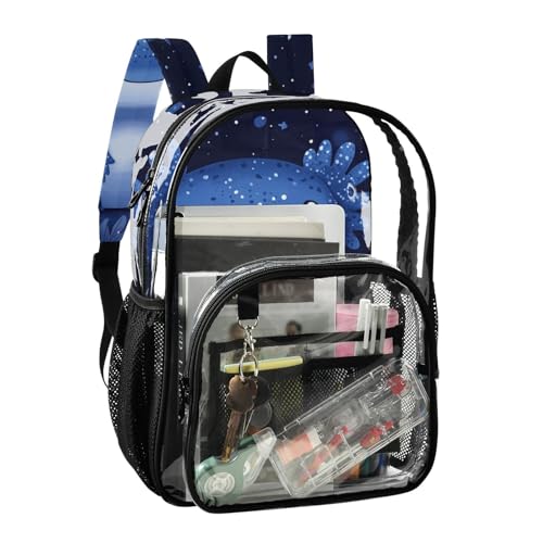 Kids PVC Clear Backpack Cartoon Blue Axolotl Waterweed Heavy Duty Multi-pockets Large Capacity Transparent See Through Bookbag for School Travel Sport Work2