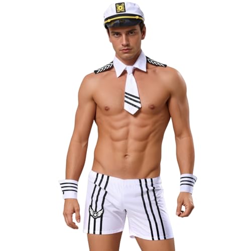 PIIKNUO Polizei Kostüm Herren Sexy Unterwäsche, Uniform Outfit 4PC Erotisches Unterwäsche Matrose Kostüm Sexy Mode Sexy Erwachsene Cosplay Dessous...