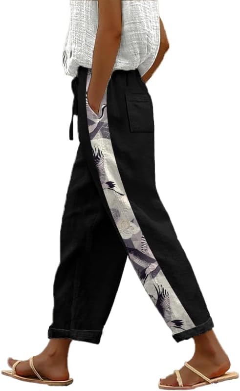 domirica Wide Leg Pants Woman Japanese Art Side Stripe High Waist Casual Drawstring Pajama Palazzo Capri Plus Size Pants