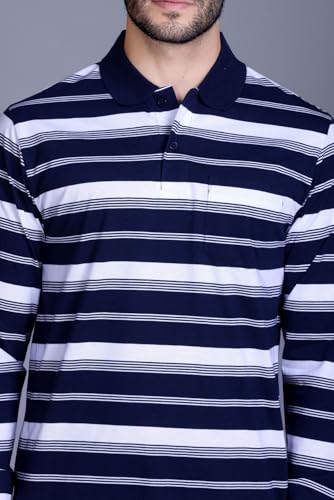 Image of SANE ORIGINALS Full Sleeves Polo T-Shirt for Men with Pocket || Stripe Collar and Pocket T-Shirt for Men Long Sleeves