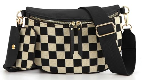 Image of 2 Pcs Checkered Crossbody Bags for Women Bum Bag Checkered Cross Body Sling Backpack Hobo Satchels Shoulder Wallet Purses