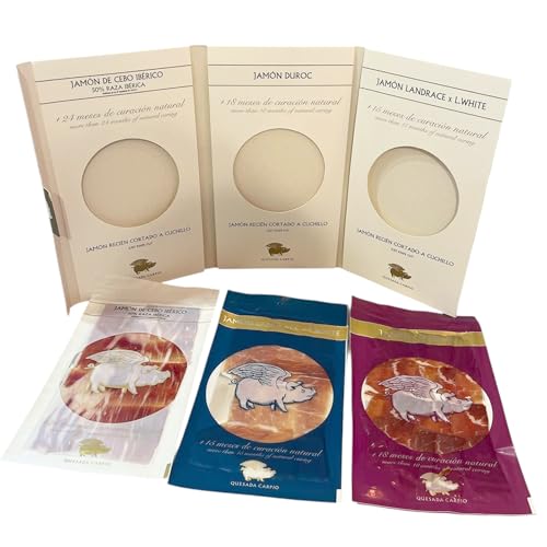 Jamón Ibérico Cebo, Duroc y Bodega Pack Degustación Cortado a Cuchillo 150g – Jamón a Lonchas Envasado al Vacío – Regalo Gourmet Español