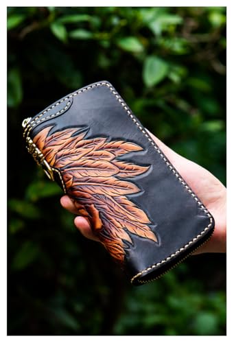 Indian First layer cowhide Zip Around Wallet Zipper Clutch Purse Coin Card Slots Collection wallet for men and women (A)3