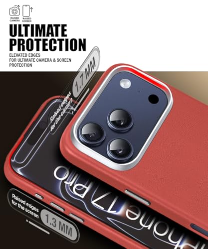 Image of WOW IMAGINE Back Cover for iPhone 17 Pro | Shockproof Tough Leather Texture Hard Mobile Case | Ultra Slim Non-Slip Grip | Inner Velvet Fabric | Metal Camera Ring - Crimson Red