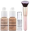 PHOERA 30ml Foundation Liquid Full Coverage 24HR Matte Oil Control Concealer (Nude & Buff Beige) with 6ml Makeup Face Primer & Kabuki Foundation Brush Flat Top