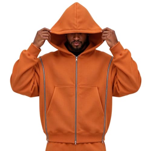 Mens Waffle Zip Up Hoodie Interchangeable Zipups Oversized Y2k Sweatshirt