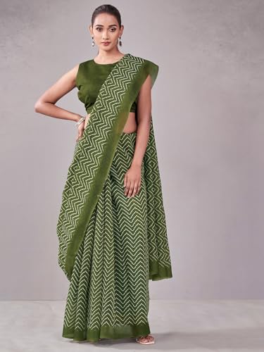 Image of Satrani Women's Chanderi Printed Saree with Unstitched Blouse Piece