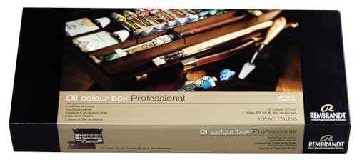 Rembrandt Estuche de pintura al óleo profesional caja de madera de lujo Profesional | 13 colores + pinceles y accesorios