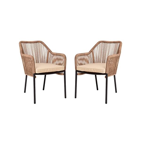 Taylor logan kyla set of 2 all weather natural woven stacking club chairs with rounded arms ivory zippered seat cushions  urban country home decor