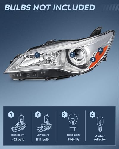 Image of Nilight Headlight Assembly Compatible with 2015 2016 2017 LE SE XLE Toyota Camry Headlamps Replacement Chrome Housing Amber Reflector Clear Lens Driver and Passenger Side