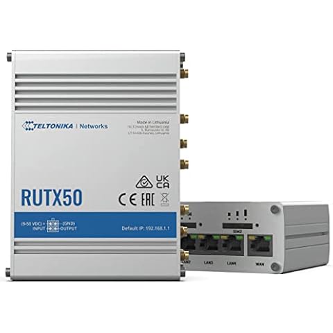 Teltonika RUTX50000300 Model RUTX50 Industrial 5G Router, Speeds up to 3.3 Gbps, Dual SIM, 5X Ethernet Ports, Up to 150 Connections, Aluminum Housing, US PSU for South America; Not for use in USA Cover