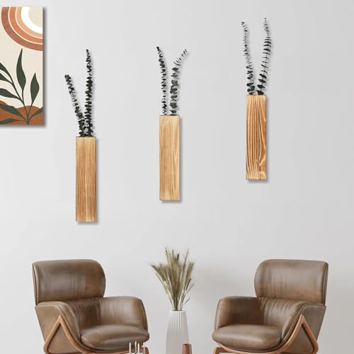 Sawoake Wood Wall Planters Modern Decor for Livingroom Bedroom Bathroom Contemporary Wooden Wall Planter Versatile Wood Home Decor for Dried Flowers and Faux Greenery Plants (3 Pack，Brown) - Thumbnail 5