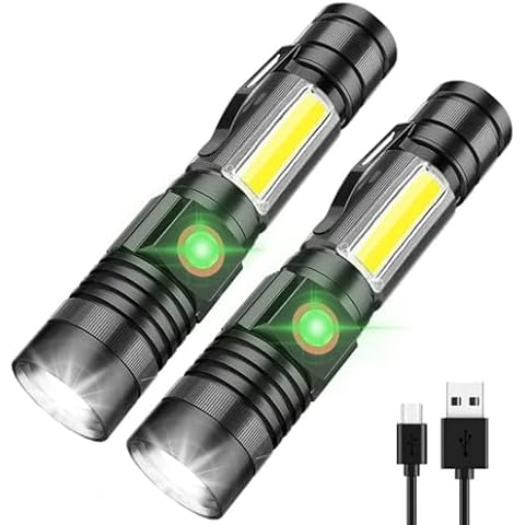 iToncs LED Rechargeable, 2000 Lumens Super Bright Magnetic Flashlight with COB Work Light, Waterproof, 4 Modes, Pocket Tactical Flashlights for Outdoor Camping Emergency 2 Packs Cover