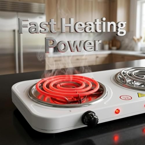 Image of Electric Double Burner Coil Cooktop Portable Countertop Cooking Stove with Dual Heating Plates Temperature Control for Home Kitchen Dorm Office Camping and Travel Use 1PCS