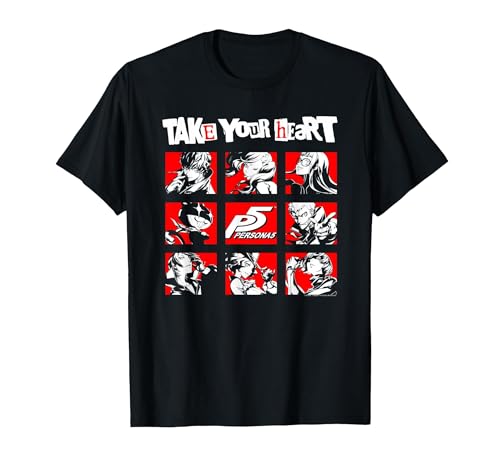 Persona 5 Take Your Heart Character Grid RPG Video Game Camiseta, Hombre, Negro, 3XL