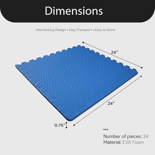 Image of BalanceFrom Puzzle Exercise Mat with EVA Foam Interlocking Tiles (Blue) | Tiles for Home Gym, Mat for Home Workout Equipment, Floor Padding for Kids, Blue, 24 in x 24 in x 3 /4 in, 96 Sq Ft - 24 Tiles