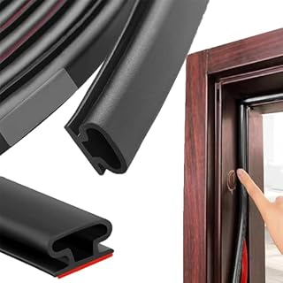 10M Black D-Shape Rubber Weather Stripping Door Seal Strip, Self-Adhesive PVC Sound Proofing Door Frame Seal Draft Excluder, Window Weather Strip Replacement for 2.5-6mm Gap(10M)
