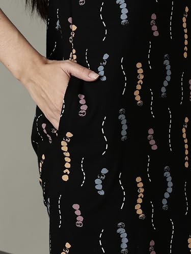 Image of 9shines Label Hosiery Cotton Knee Length Short Night Dress | Short Nighty for Women with Pocket | Graphic Print Nightwear | Night Gown for Women (M-7XL)