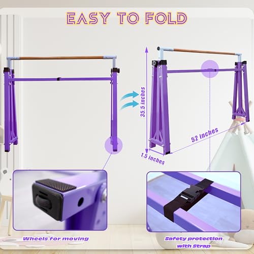 Image of Seliyoo Foldable Gymnastics Bar for Kids Teens Ages 3-18, 5FT /6FT Kip Training Bar -Sturdy Base for Home Training,Adjustable Height 35 inch to 59 inch for, 400 LBS Capacity,Anti-Slip Base & Easy Assembly