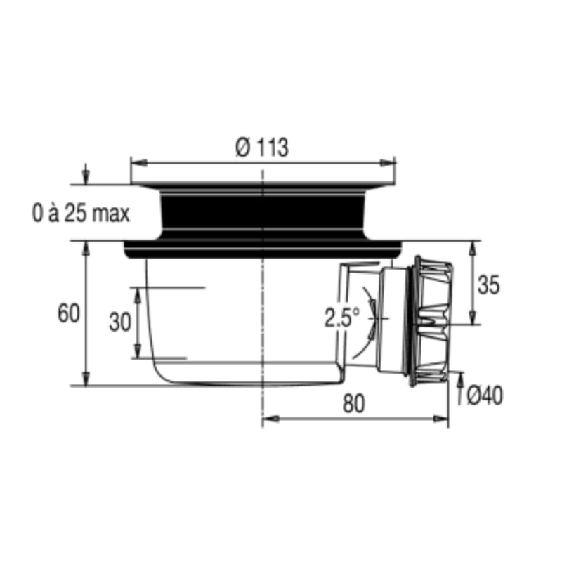 Bonde de douche sortie horizontale sans capot JACOB DELAFON