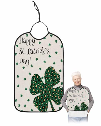 St. Patrick's Day Adult Bib for Adults Men, Women, Washable & Adjustable Terry Cloth Bib with Crumb Catcher Reusable Waterproof Clothing Clothes Protector Apron Farmhouse Country Leopard Print