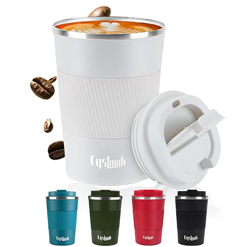 Cyslmuk Tazza da Caffè da Asporto, Tazza Termica, Tazza da Viaggio Sottovuoto in Acciaio Inossidabile da 380 ml, Tazza Termica, Tazza Termica, Tazza Termica con Coperchio a Prova di Perdite