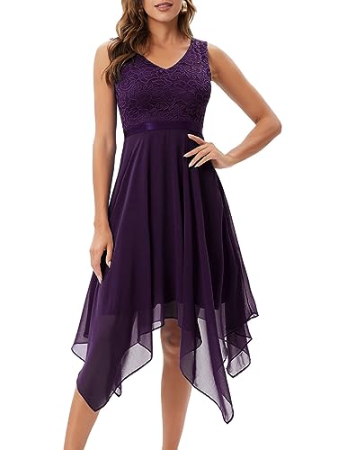Meetjen Women's Lace Cocktail Party Dress 2025 Handkerchief Hem Bridesmaid Prom Formal Dresses for Wedding Guest