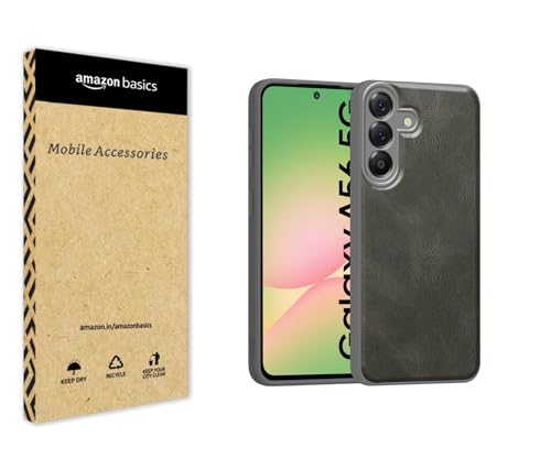 Image of amazon basics Back Cover for Samsung Galaxy A56 5G | Ultra Slim Soft Rubberised Case | Oil Feel Soft Leather Back | Camera Protection - Gray