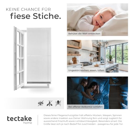 tectake® Insektenschutztür, Fliegengitter mit Aluminium Rahmen, zuschneidbarer Insektenschutz für Türen, Fliegengitter Tür, Fliegengitter Balkontür, Fliegenvorhang Terrassentür - weiß, 210x95 cm