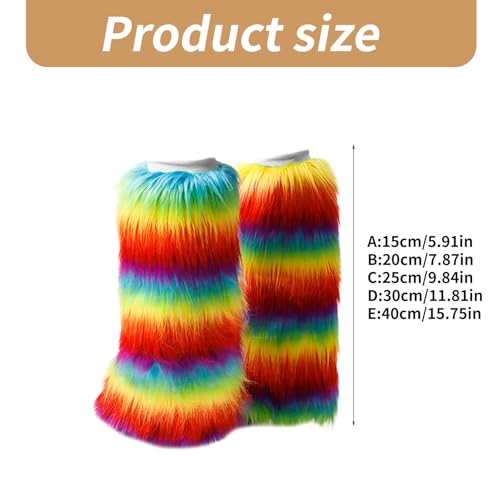Women Vintage Rainbow Colorful Plush Leg Warmer Fuzzy Thickened Boot Toppers Cuff Furry Leg Long Socks Partywear4