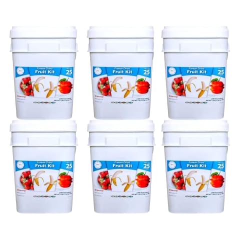 Ready Supply Food- Survival Food 25 Year Shelf Life Emergency Food Supply (Extra Large) Freeze Dried Food Bucket Long Term Food Storage | Variety Bucket of Breakfast, Lunch & Dinner 6 Fruit Variety Bucket Cover