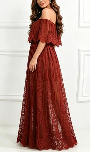 Image of Cercis Womens Off The Shoulder Floral Lace Maxi Wedding Dress Boho Flowy Wedding Guest Formal Long Dresses