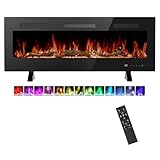 NEWBULIG Electric Fireplace 50 Inch, Recessed Wall Mounted and Free Standing Fireplace Heater with Remote Control, Timer, Adjustable Flame Color, Touch Screen Energy Saving, 750/1500W, Black