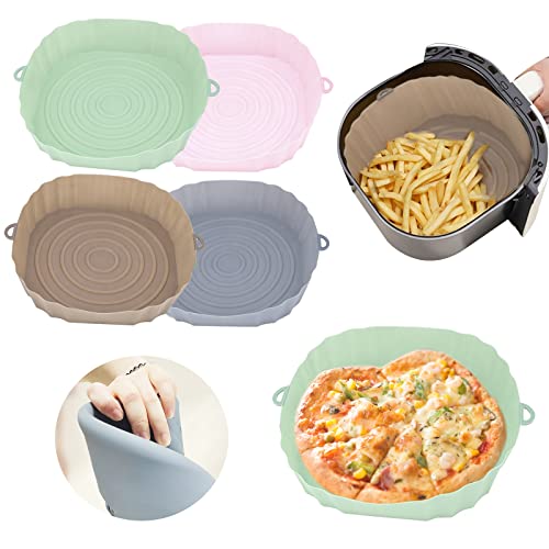 Sfit 4 Stück Airfryer Silicone Pot Heißluftfritteuse Silikon Korb 20cm Wiederwervenderbar Topf Heißluftfritteuse Ofen Zubehör Ersatz Papiereinlagen,Bunt Cover