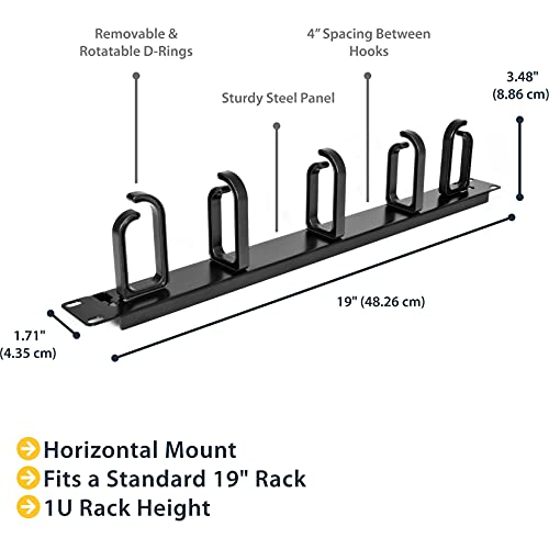 Image of StarTech.com 19 inch Server Rack Cable Management Panel w /D-Ring Hooks - 1U Horizontal or Vertical Wire and Cord Manager - Metal (CABLMANAGER2)